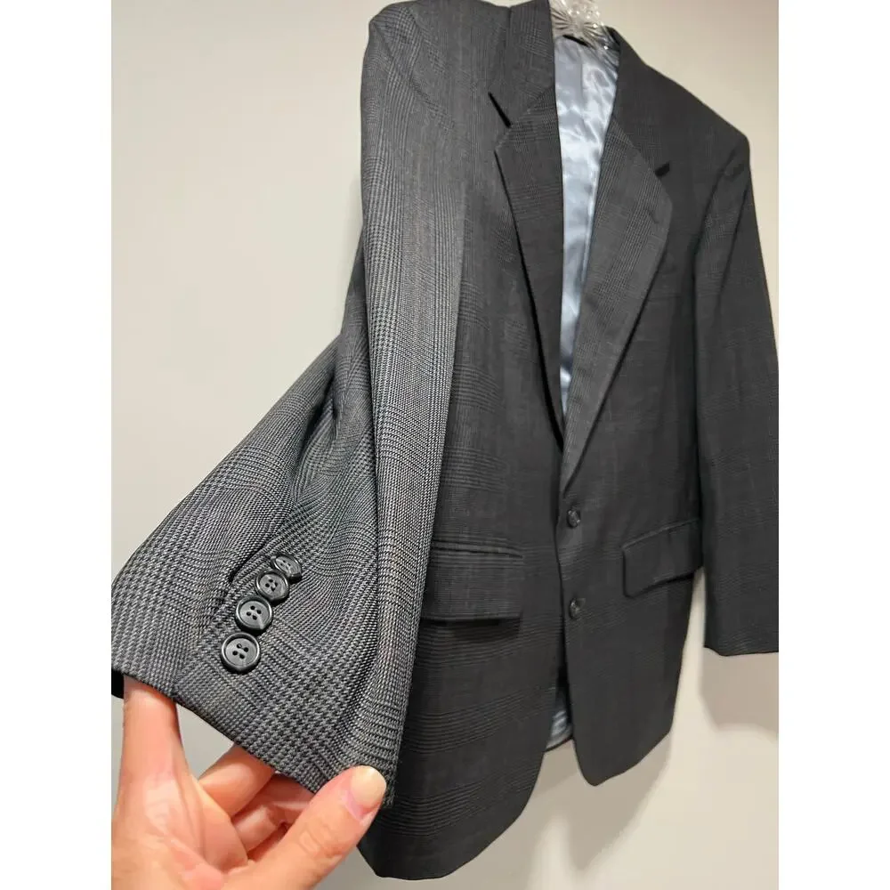 Vintage 100% Wool Sport Coat Suit Jacket Black & Gray Size 39 JL